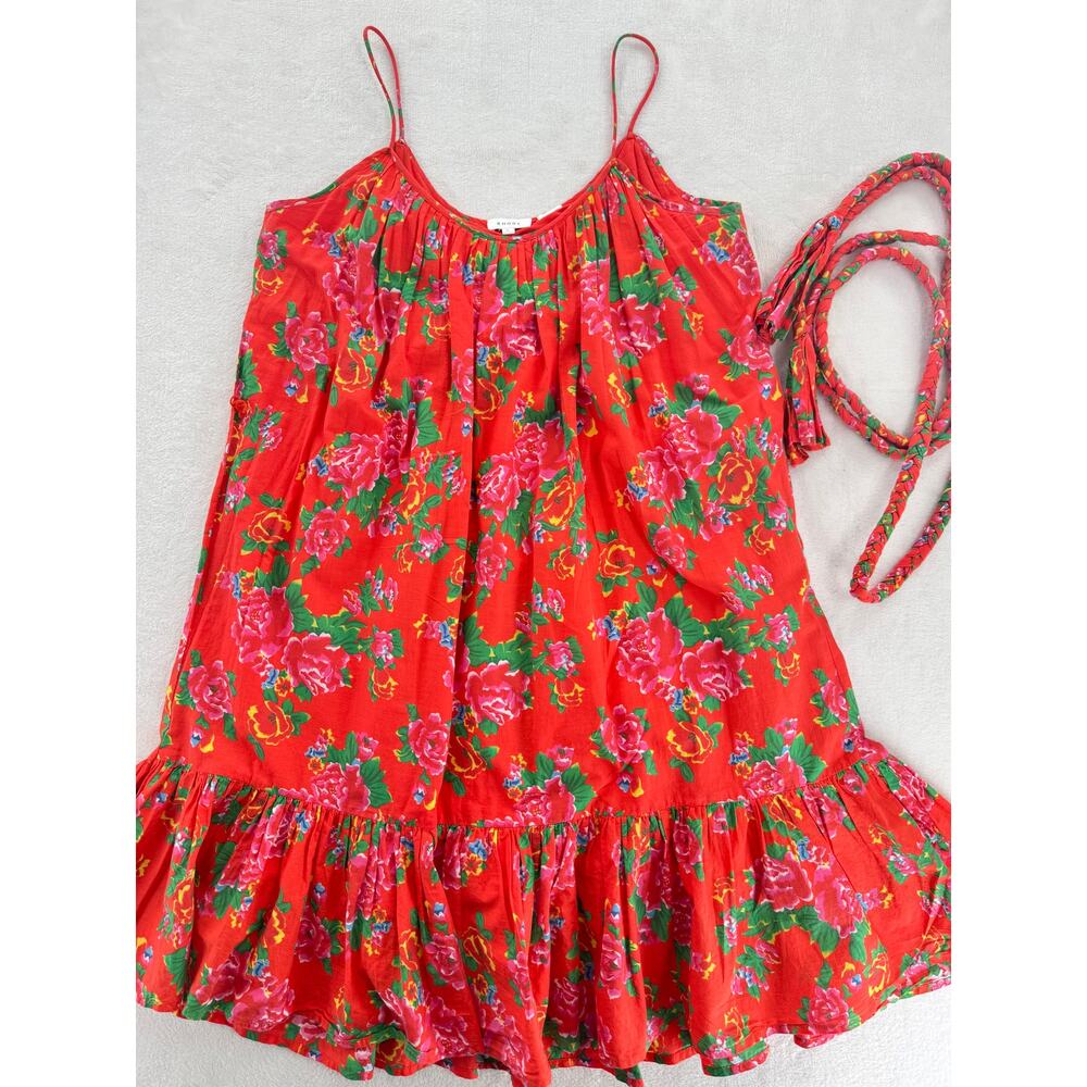 Rhode Red Lea Floral Sleeveless Dress Tie Waist Cotton Twirl Large Sundress L - Picture 5 of 10
